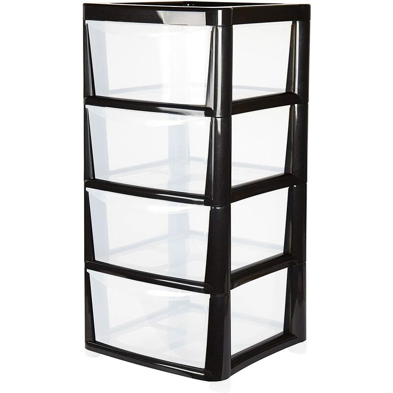 simpa Large 4 Drawer Storage Tower Units BLACK