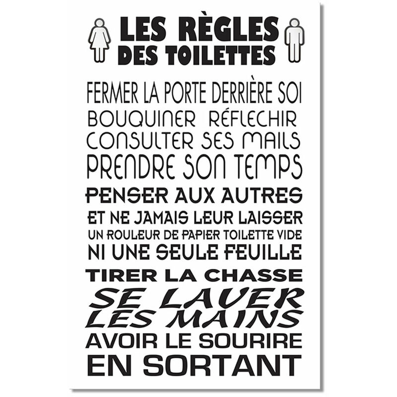 Les règles des WC 1 - Tableau Deco, fabrication française , 50x80 cm