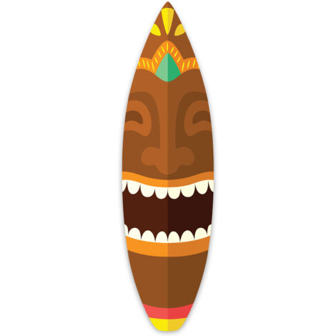 Planche De Surf Décorative En Bois Motif Tiki — 50 Cm, Sculpture Artisanale, Décoration Murale Surf, Ambiance Bord De Mer