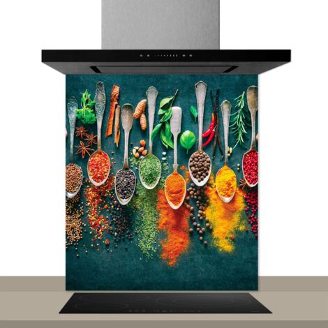 Fond de hotte décorative, epices indiennes multicolore 60x70 Fond de hotte