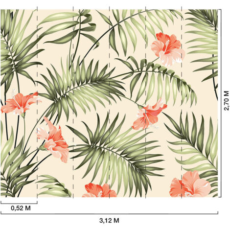 Papier peint fleurs roses tropicales
