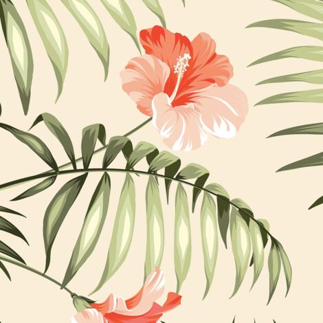 Papier peint fleurs roses tropicales