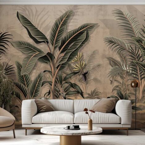 Papier peint panoramique palmier dune tropicale – Dimensions 0,52 x 18,90m – Papier intissé – Pose facile avec colle directe – Hxadeco