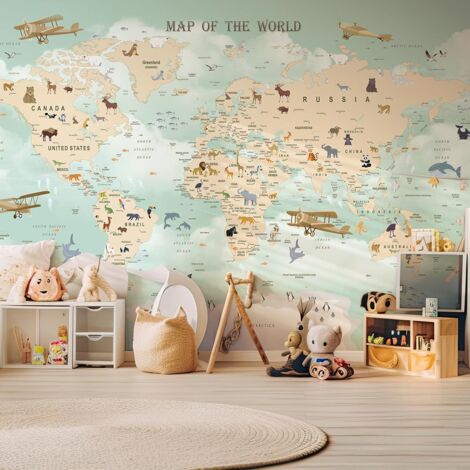 Papier peint enfant carte du monde avions papier peint (1/5)