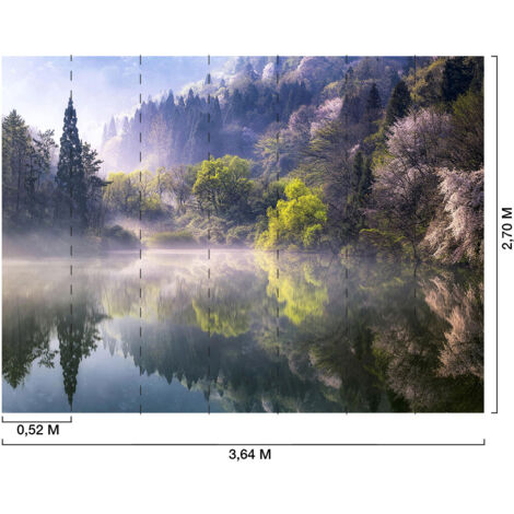 Papier Peint 3D Forêt Et Lac – C259, Réflexion Montagne, Ambiance Nature