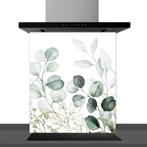 Fond de hotte décorative eucalyptus vert 60x70 cm – Aluminium dibond mat – Compatible plaques induction et électriques – Hxadeco