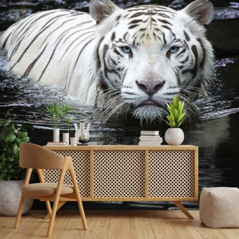 Papier peint tigre blanc dans l'eau papier peint (1/5)