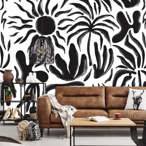 Papier peint plantes et soleil en n&b papier peint (1/5)