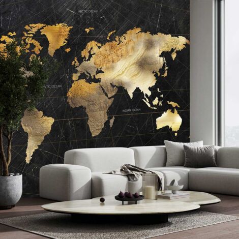 Papier peint carte du monde effet bois papier peint (1/5)