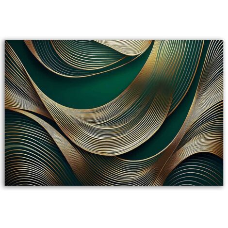Tableau lignes dorées sur vert profond (1/5)