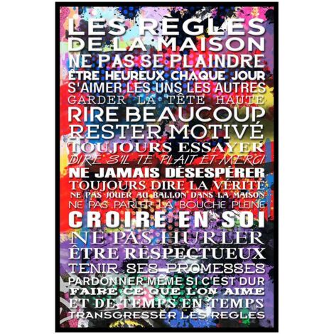 Plaque Murale Encadrée Brodée – Règles Pour Vivre, Décoration Tissu Et Bois Fait Main