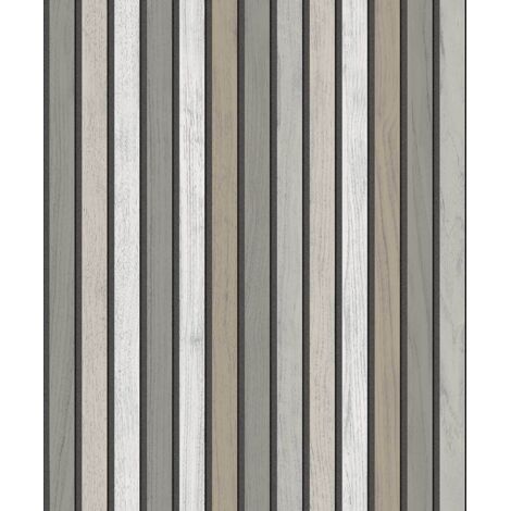 Papier peint lattes bois gris minéral (1/3)