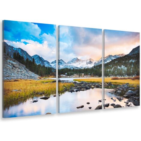 Tableau triptyque paysage lac et montagne sous la neige - 90x60 cm (1/5)