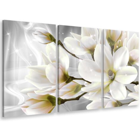 Tableau triptyque fleurs blanches et scintillement - 90x60 cm (1/5)