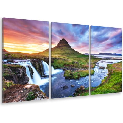 Tableau triptyque paysage cascade en islande - 90x60 cm (1/5)
