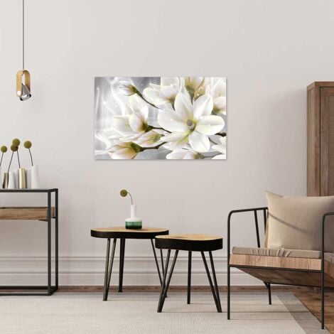 Tableau fleurs blanches et scintillement - 80x50 cm
