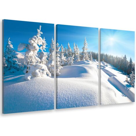 Tableau montagne trace dans la neige fraiche , 90x60cm