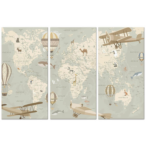 Sticker Carte du monde pour les enfants avec des avions, des