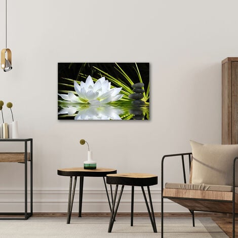 Tableau deco ambiance zen et fleur de lotus - 80x50 cm