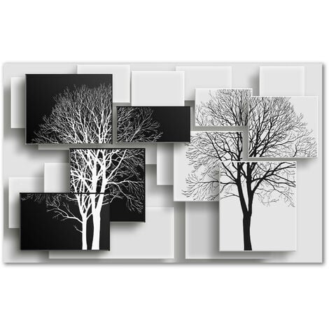 Tableau graphique arbres sur fonds noir et blanc - 80x50 cm