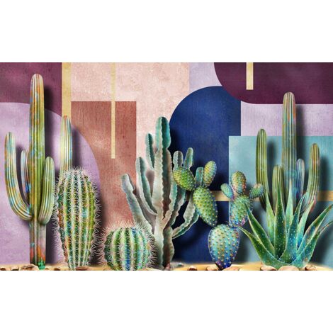 Tableau cactus et cercles graphiques - 80x50 cm (1/5)