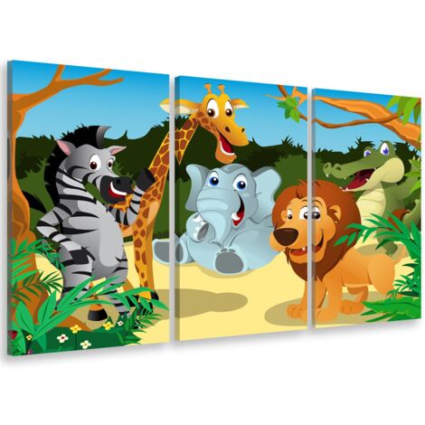 Tableau triptyque deco animaux joyeux - 90x60 cm (1/5)