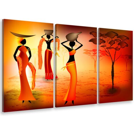 Tableau triptyque deco femmes dans la savane - 90x60 cm (1/5)