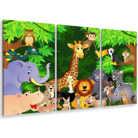 Tableau triptyque enfant portrait de famille jungle - 90x60 cm (1/5)
