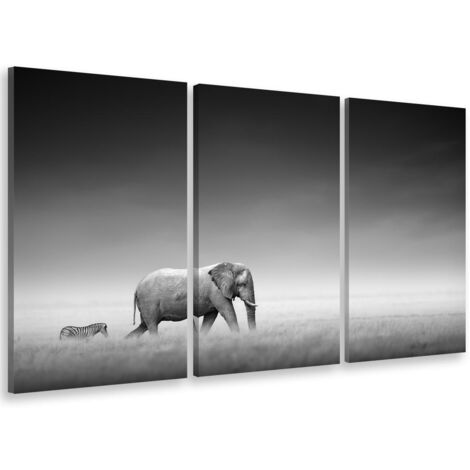 Tableau triptyque animaux elephant suivi - 90x60 cm (1/5)