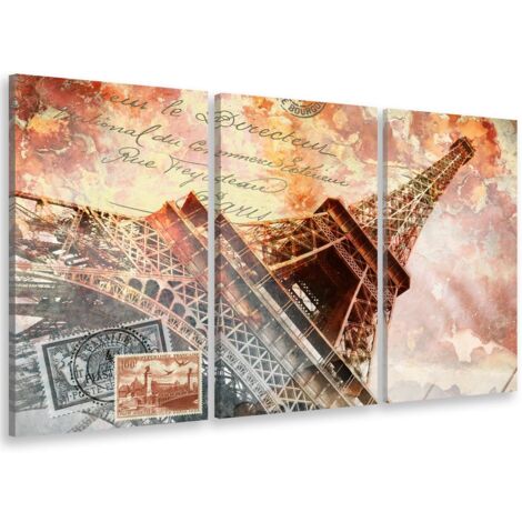 Tableau triptyque Tableau photo tour eiffel et art abstrait - 90x60 cm (1/5)