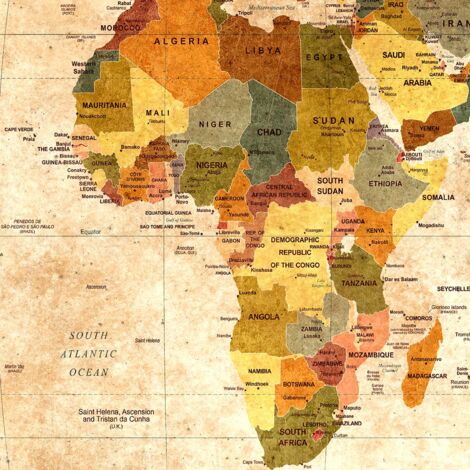 Tableau triptyque carte du monde ton orangé - 90x60 cm