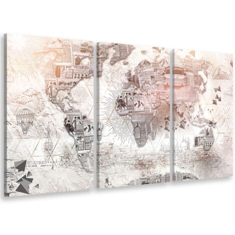 Tableau triptyque esprit collage en Papier carte du monde - 90x60 cm (1/5)