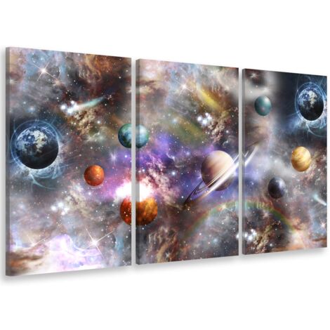 Tableau triptyque deco galaxie et planetes - 90x60 cm (1/5)