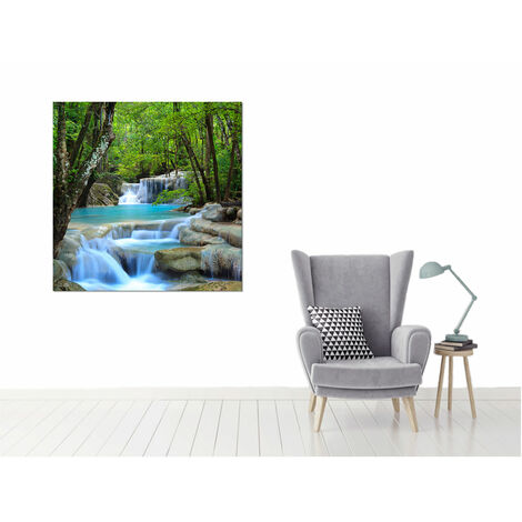 Tableau paysage cascade d'eau turquoise - 50x50 cm