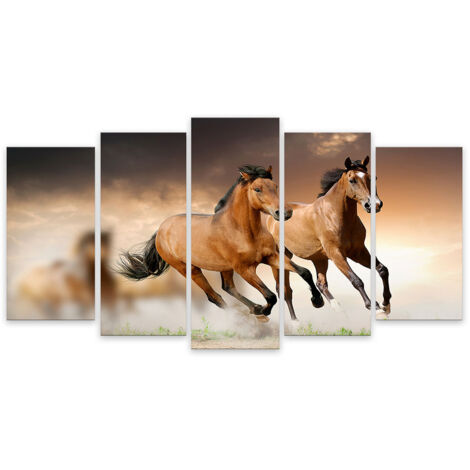 Tableau Sur Panneau "Chevaux Au Galop" - Décoration Murale Occasion, Thème équestre