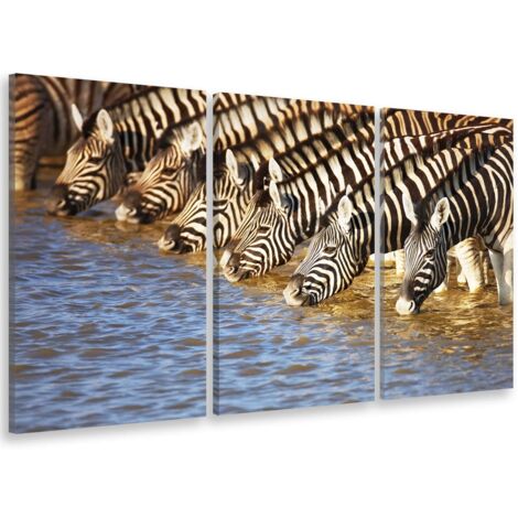 Tableau triptyque deco zebres se desalterant - 90x60 cm (1/5)