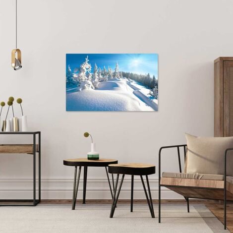 Tableau montagne trace dans la neige fraiche , 80x50cm