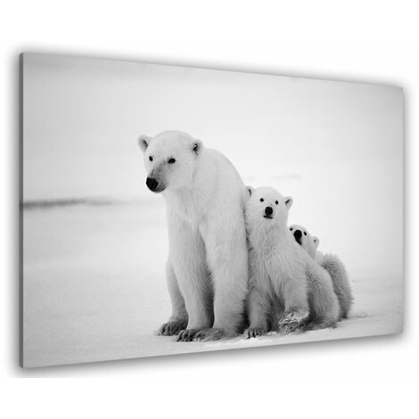 Tableau animaux ours blanc et ses petits 80x50 cm