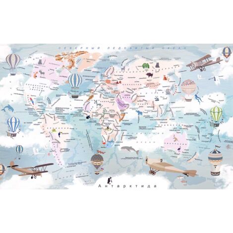 Tableau enfant carte du monde en alphabet cyrillique - 80x50 cm (1/5)
