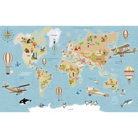 Tableau carte du monde animée en cyrillique - 80x50 cm