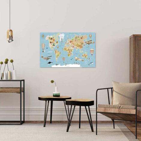 Tableau carte du monde animée en cyrillique - 80x50 cm