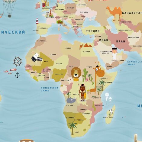 Tableau carte du monde animée en cyrillique - 80x50 cm