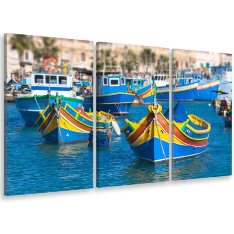 Tableau triptyque Tableau photo bateaux de pêches colorés , malte - 90x60 cm (1/5)