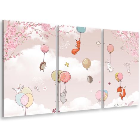 Tableau triptyque enfant lachers de ballons - 90x60 cm (1/5)