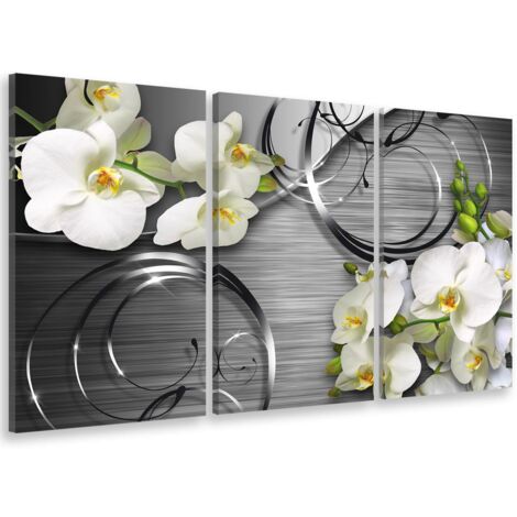 Tableau triptyque fleurs orchidées et clés de sol - 90x60 cm (1/5)