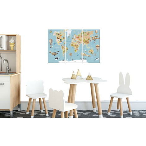 Tableau triptyque carte du monde animée en cyrillique - 90x60 cm