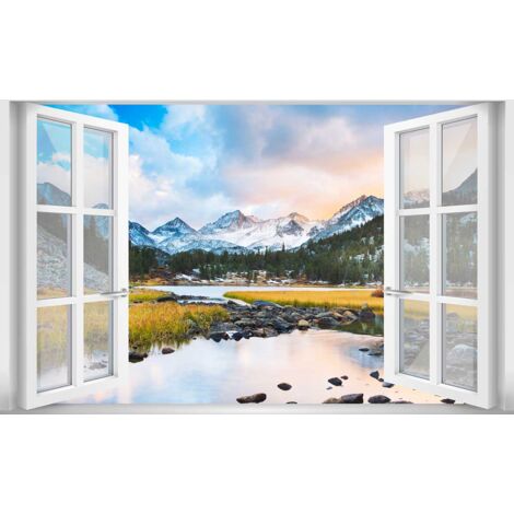 Tableau Paysage Lac et Montagne sous la Neige  - Made in France - 80x50cm