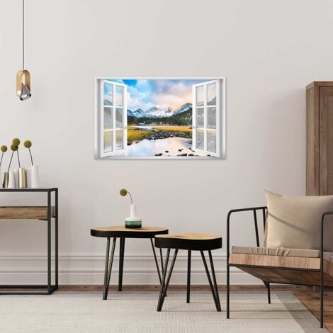 Tableau Paysage Lac et Montagne sous la Neige  - Made in France - 80x50cm