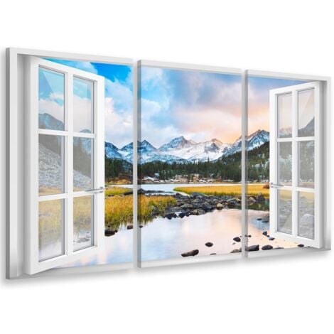 Tableau Paysage Lac et Montagne sous la Neige  - Made in France - 80x50cm