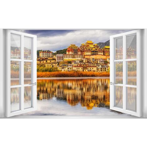 Tableau Paysage Monastère Bouddhiste Yunnan Chine  - Made in France - 80x50cm (1/5)